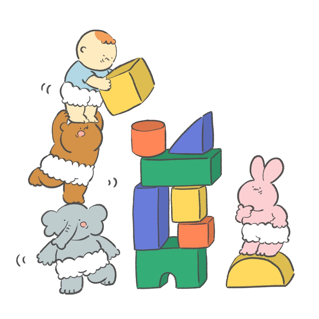 動物たちと積み木のイラスト